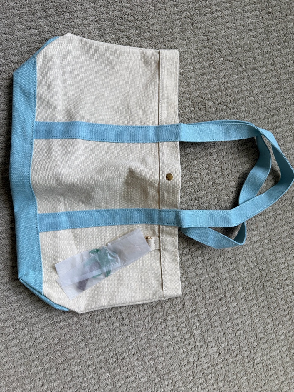 BaubleBar Canvas Tote in Cream and Light Blue Trim